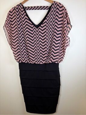 Enfocus Studio Dusty Rose Black Chevron Blouson Sheath Dress Size 14
